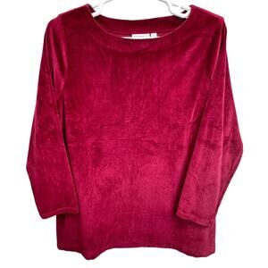 Susan Graver Velvet Loose Fit Top 3/4 Sleeve Round Neck Pullover Casual Size XL